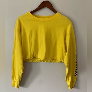 Vans Off The Wall Yellow Cut Off Crop Top Racing Checkered Sleeve Size Large Y2K